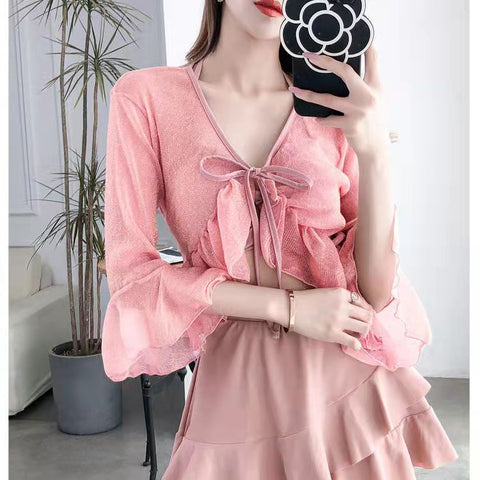 Sonicelife 3 Piece Bikini Set Korean 2024 Cute Swimsuit Women Underwire Ruffle A-Line Skirt High Waist Bikini Cover Up See Through Bikinis