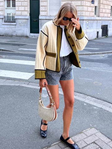 Sonicelife Fashion Contrast Single Breasted Stand Collar Women's Jacket Elegant Pocket Long Sleeve Coats 2024 Autumn Lady Chic Outerwear