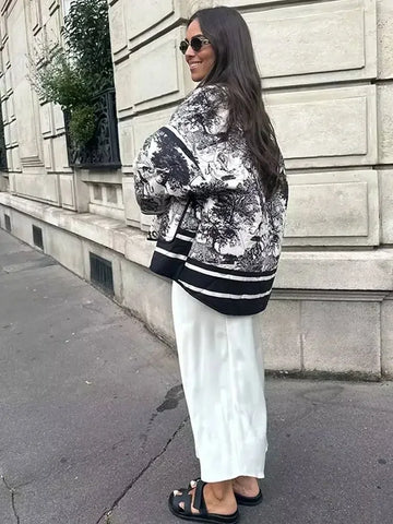 Sonicelife Fashion Without Placket Padded Collar Women Jackets Casual Long Sleeved Printed Cotton Coats Female Autumn Winter Warm Outerwear