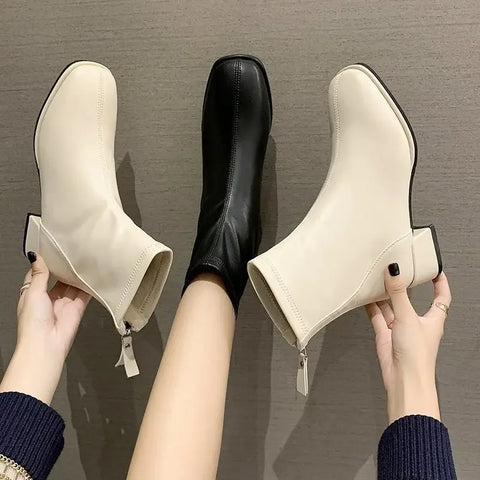 Sonicelife Elastic Socks Boots Fashion Ankle Boots Women High Heel Thicks Heel Square Toe Short Boots Women Retro  Ladies Shoes 2024