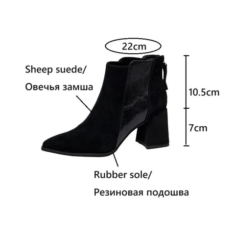 Sonicelife NEW Autumn Women Boots Sheep Suede Leather Shoes for Women Pointed Toe Chunky Heel Shoe Black Ankle Boots High Heel Modern Boots