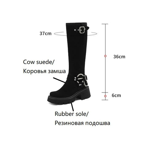 Sonicelife Autumn Women Boots Cow Suede Leather Shoes for Women Round Toe Thick Heel Platform Boots Retro Long Boots Women Knee High Boots