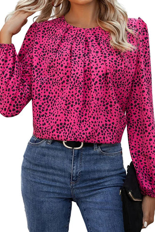 Sonicelife Personalized leopard print long-sleeved chiffon shirt autumn new loose hollow pullover for women