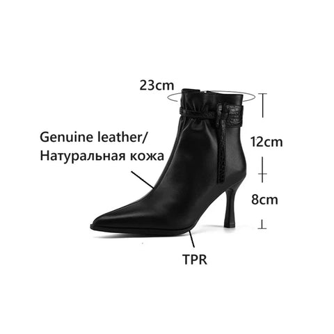 Sonicelife NEW Autumn Women Boots Genuine Leather Shoes for Women Pointed Toe Thin Heel Shoes Zip Short Boots Super High Heel Modern Boots