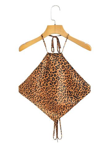 Sonicelife-Summer Clothes For Women Tops 2024 Streetwear Sleeveless Leopard Print Crop Top Halter Strap Night Club Backless Tie Sexy Camis