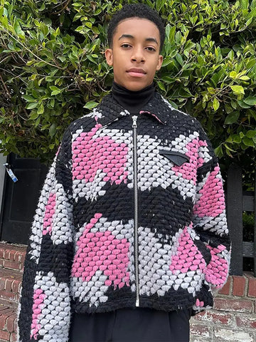Back To School Sonicelife 2024 Fall Fashion  Male Contrast Knitted Coat For 2024 Autumn Winter Thicken Warm Long Sleeve Sweater Jackets Men's Fashion Lapel Zipper Outwear