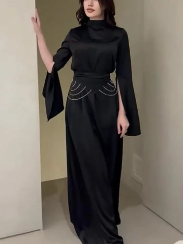 Sonicelife Eid women Party Dress Satin Abaya for woman Slim Fit Split Sleeve Jalabiya Ramadan Long Dresses Woman Robe Vestidos Largos 2024