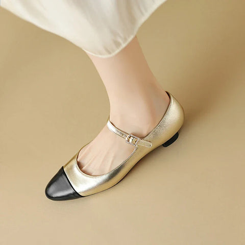 Sonicelife NEW Spring/Autumn Women Pumps Split Leather Shoes for Women Round Toe Low Heel Shoes Soft Mary Janes Mixed Colors Women Shoes