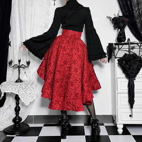 Sonicelife Women's Gothic Design Half Skirt 2024 New Summer Music Festival Party Punk Tie Poncho High Waisted Waist Drag Half Skirt