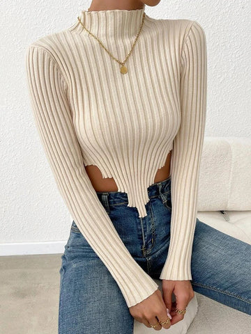 Sonicelife 2024 Autumn Winter Women Sexy Knitted Basic Sweaters Jumper Solid Crop Tops Bodycon Slim Long Sleeve Turtleneck Pullover