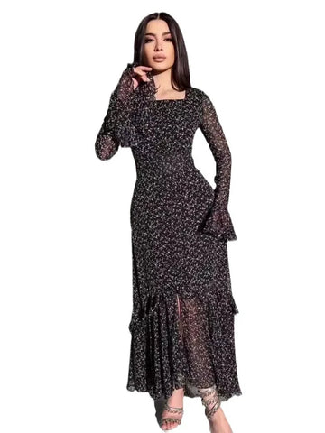 Sonicelife Eid Chiffon Party Dress Women Muslim Floral Print Jalabiya Ramadan Morocco Dresses Dubai Abaya Kaftan Vestidos Arab Long Robe