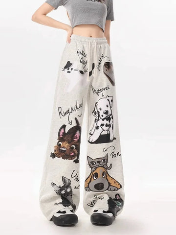 Back To School Sonicelife Y2k Causal Pants for Women Streetwear Baggy Dog Cutecore Pattern High Waist Jogging Trousers Hip Hop Korean Sweatpants