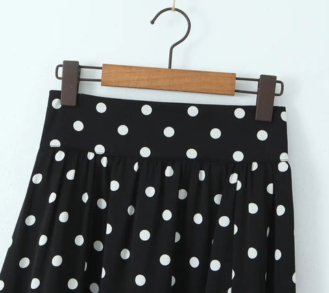 Sonicelife Polka Dots Cropped Top and Side Slits High Waist Skirt Set