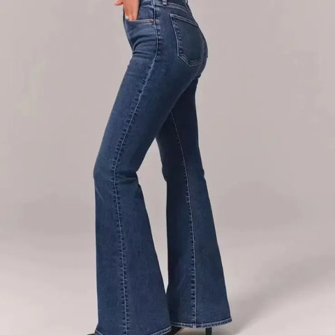 Sonicelife Women Jeans Flare Pants Denim Washing Loose Fit Bootcut Pockets High Street Slight Strech Solid Full Length Spring 2024