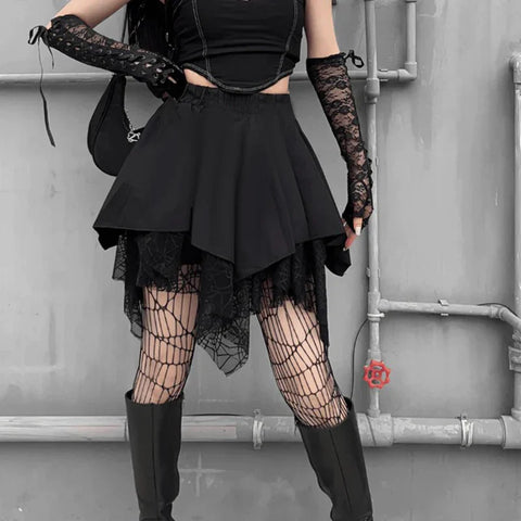 Sonicelife Women's Gothic Design Skirt Summer New Fever Supply Music Festival Halloween Irregular Design Spider Web Skirt