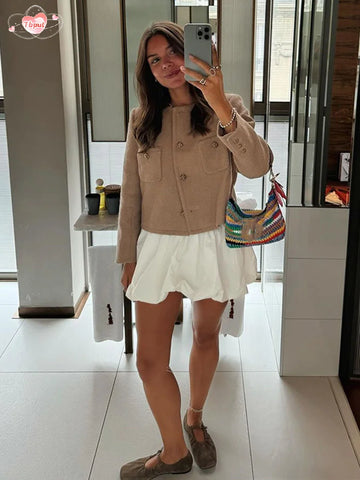 Sonicelife 2024 Solid Color Single Breasted Coat For Women Fashion O-neck Long Sleeves Short Jacket Ladies Autumn New Commuting Outerwears