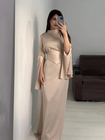 Sonicelife Eid women Party Dress Satin Abaya for woman Slim Fit Split Sleeve Jalabiya Ramadan Long Dresses Woman Robe Vestidos Largos 2024