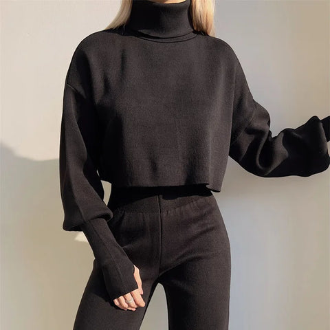 Sonicelife High Neckline Crop Top with Trousers Set