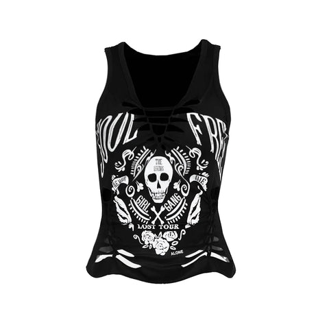 Sonicelife Women's Gothic Design Tops Tank Top 2024 Summer New Diablo Style Printed Woven Clashing Tank Top