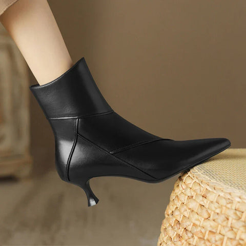 Sonicelife Autumn Women Boots Split Leather Shoes for Women Pointed Toe Ankle Boots Elegant Winter Thin Heel Women Shoes High Heel Boots