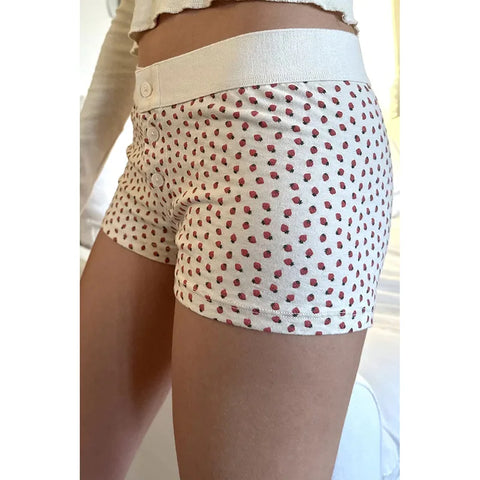 Sonicelife-Low Rise Summer Strawberry Printed Skinny Shorts Sweet Coquette Clothes Women's Hotpants Short Korean Homewear Bottom