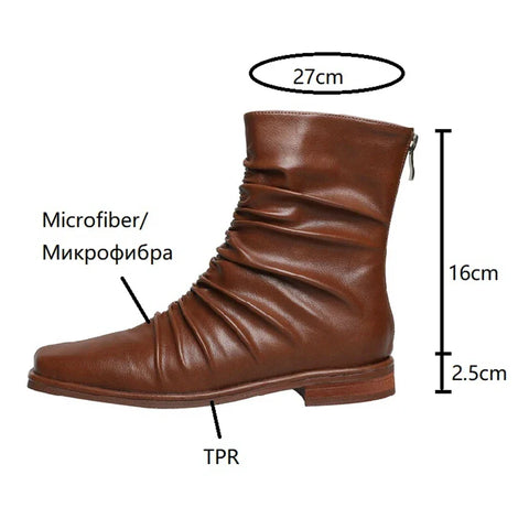 Sonicelife NEW Autumn Women Boots Square Toe Low Heel Ankle Boots Women Microfiber Shoes for Women Slip-on Black Boots Pleated Ladies Shoes