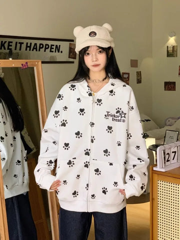 Black Friday Sonicelife Y2k Cartoon Printed Zip Up Hoodies Women Kawaii Long Sleeve Oversized Sweatshirt Japanese Style Cutecore Girl Clothing