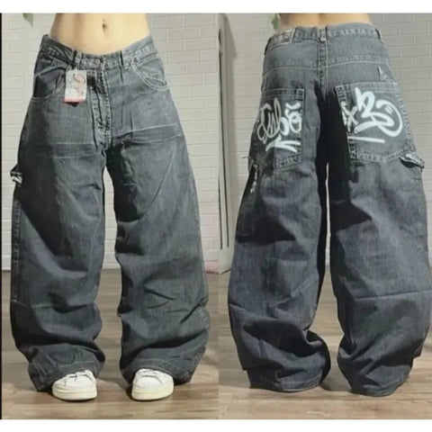 Sonicelife American New Heavy Blue Washed Baggy Jeans Y2K Street Vintage Harajuku Fashion Gothic High Waist Casual Wide-leg Pants Trousers
