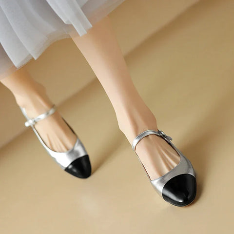 Sonicelife NEW Spring/Autumn Women Pumps Split Leather Shoes for Women Round Toe Low Heel Shoes Soft Mary Janes Mixed Colors Women Shoes