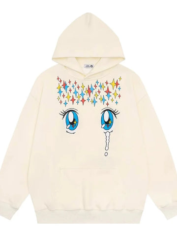 Black Friday Sonicelife Funny Eye Print Oversized Hoodies for Women Kawaii Star Graphic Long Sleeve Sweatshirt Anime Autumn Winter Kpop Clothes