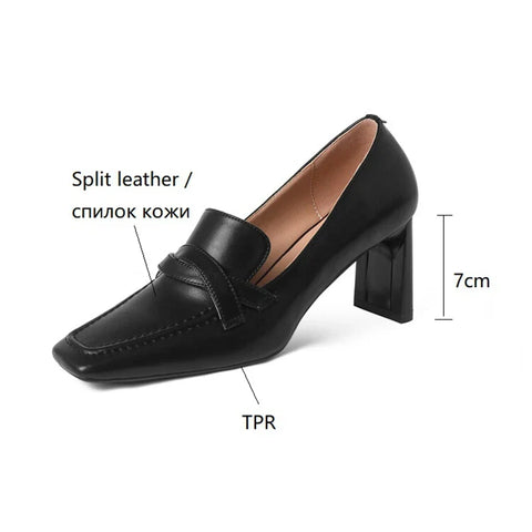 Sonicelife NEW Spring Women's Pumps Split Leather High Heels Square Toe Square Heel Shoes for Women Solid Offiice Ladies Shoes Party Shoes