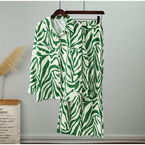 Sonicelife Long Sleeve Shirt and Loose Cut Trousers Set