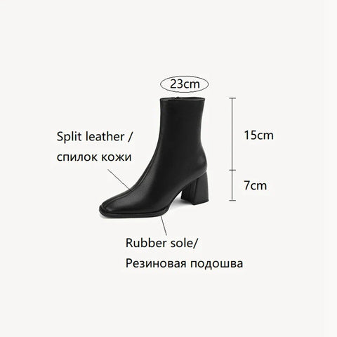 Sonicelife Autumn/Winter Women Boots Split Leather High Heel Boots Square Toe Square Heel Shoes Women Concise Short Modern Boots Fall Shoes