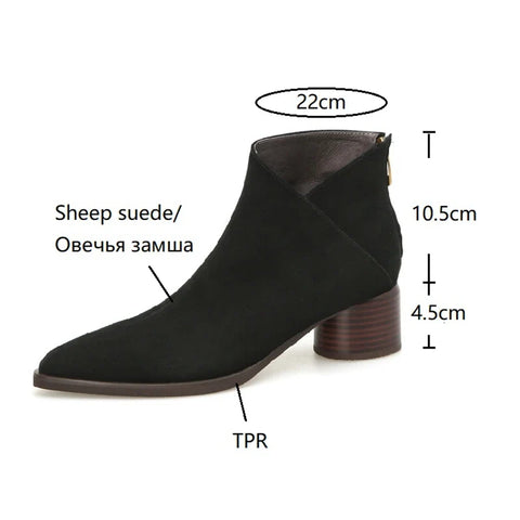 Sonicelife NEW Autumn Women Boots Pointed Toe Chunky Heel Boots Sheep Suede Leather Shoes for Women Concise Ankle Boots botas femininas