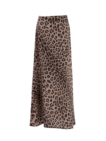 Sonicelife 2024 Spring Summer Women Sexy Maxi Leopard Skirts High Waist Flare Long Skirt For Women