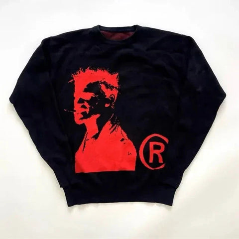 Back To School Sonicelife 2024 Fall Fashion  Streetwear Knitted Hip Hop Sweater Men Women Aesthetic Print Pullover Harajuku Gothic Oversized Sweater Cotton Sweater Sweater