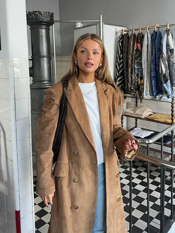 Back To School Sonicelife 2024 Autumn Winter Solid Long Windbreaker Jacket Fashion Lapel Double Breasted With Pocket Coat Women Casual Commute Streetwear