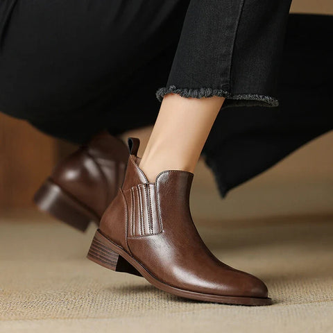 Sonicelife NEW Autumn Women Boots Round Toe Chunky Heel Boots Women Split Leather Shoes for Women Retro Slip-on Ankle Boots сапоги женские