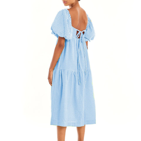 Sonicelife hoco dresses Women 2000s Aesthetic Plaid Short Puff Sleeve Midi Dress Summer Square Neck Dress Ruffle Flowy Beach Party Dress 2024