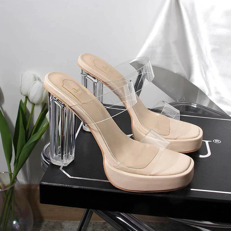 Sonicelife-Chunky Platform Transparent Pvc Sandals Women Summer 2024 Clear Super High Heels Sandals Woman Plus Size 42 Thick Heeled Slipper