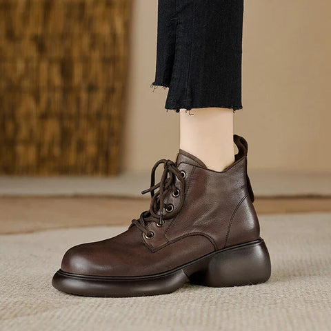 Sonicelife Autumn/Winter Women Boots Genuine Leather Shoes for Women Round Toe Chunky Heel Boots Casual Platform Short Boots сапоги женские
