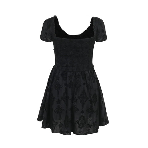 Sonicelife Women's Gothic Directional Design New Fall Halloween Elegant Cross Flocked Dark Dresses