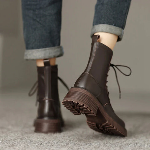 Sonicelife NEW Fall Shoes Women Stretch Fabric Split Leather Boots Round Toe Chunky Heel Boots for Women Platform Boots Women Modern Boots