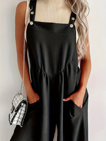 Sonicelife 2024 Spring and Summer New Fashion Loose High Waist Wide Leg Pants Casual Sleeveless Overalls Jumpsuit Women