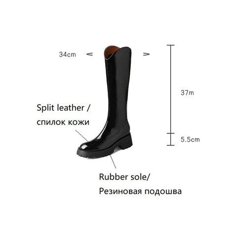 Sonicelife New Autumn Women's Boots Split Leather Shoes for Women Round Toe Chunky Heel Winter Women Boots Thick Heel Knee-High Boots Women