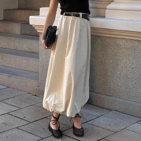 Black Friday Sonicelife Fashion High Waist Skirts For Women Solid Colkor Splice Bud Skirt 2024 Autumn New Female Loose Streetwear Midi Skirts