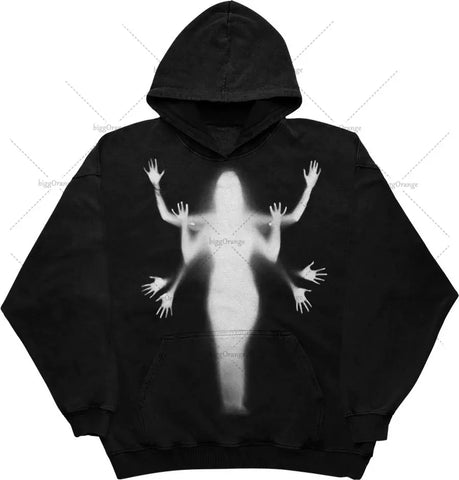 Back To School Sonicelife Woman Hoodie Y2k Goth Hand Print Streetwear Women Sweatshirt Hoodie Goth Korean Harajuku Anime Women Clothing Kawaii Clothing