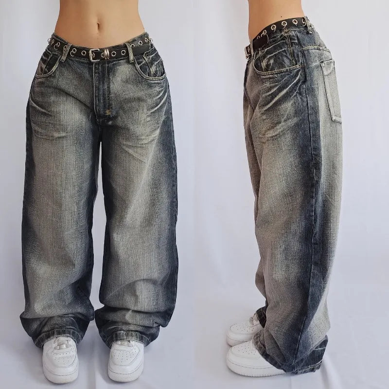 Sonicelife Streetwear Fashion New Pure Black Washed Baggy Jeans Men And Women Y2K Harajuku Casual Gothic High Waist Wide Leg Trousers