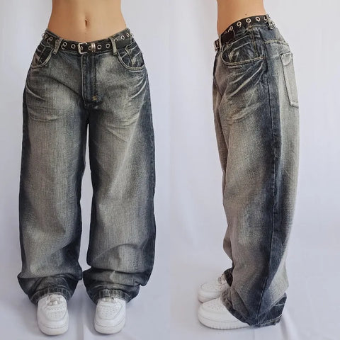 Sonicelife Streetwear Fashion New Pure Black Washed Baggy Jeans Men And Women Y2K Harajuku Casual Gothic High Waist Wide Leg Trousers