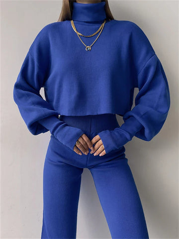 Sonicelife High Neckline Crop Top with Trousers Set